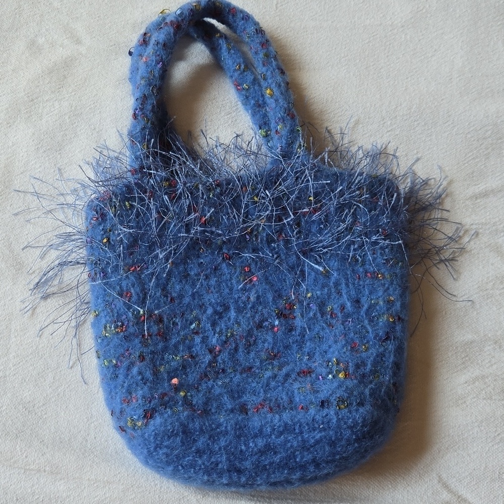 Handmade‎ 100% Boiled Wool Blue Embellished Women's HandBag